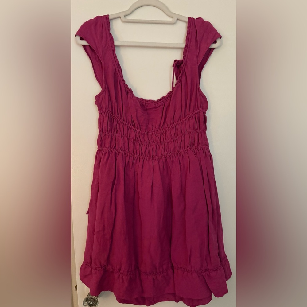 Anthropologie Smocked Waist Mini Magenta Dress